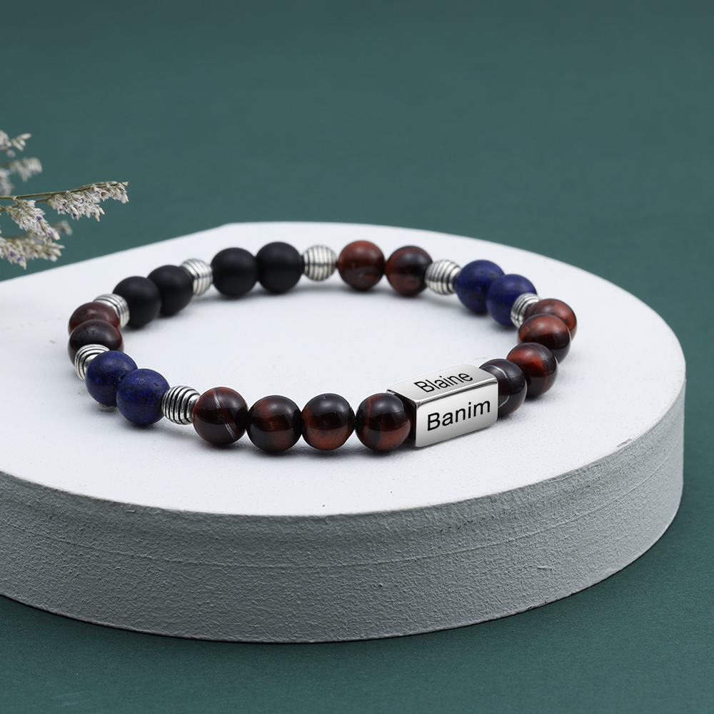 Personalised Round Beads Bracelet Custom Names Men's Bracelet Gifts For Him-Jessemade AU