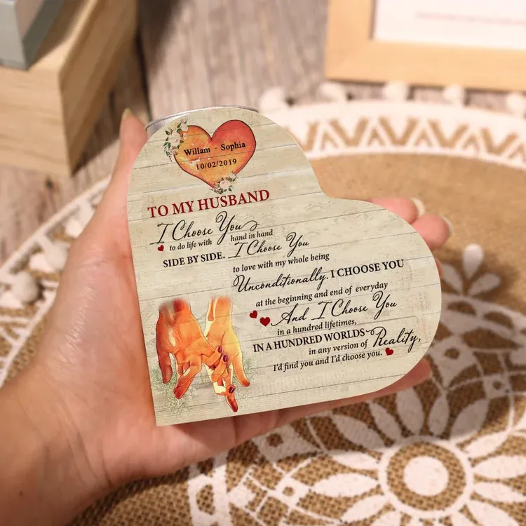 Personalised Couple Heart Candle Holder "I choose you to do life with side by side"Wooden Candlesticks Valentines Gift-Jessemade AU