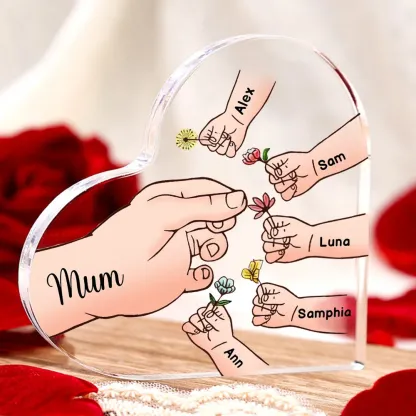 6 Names - Personalised Acrylic Heart Keepsake Handing Flowers to Mother Ornaments Gifts for Grandma/Mother-Jessemade AU