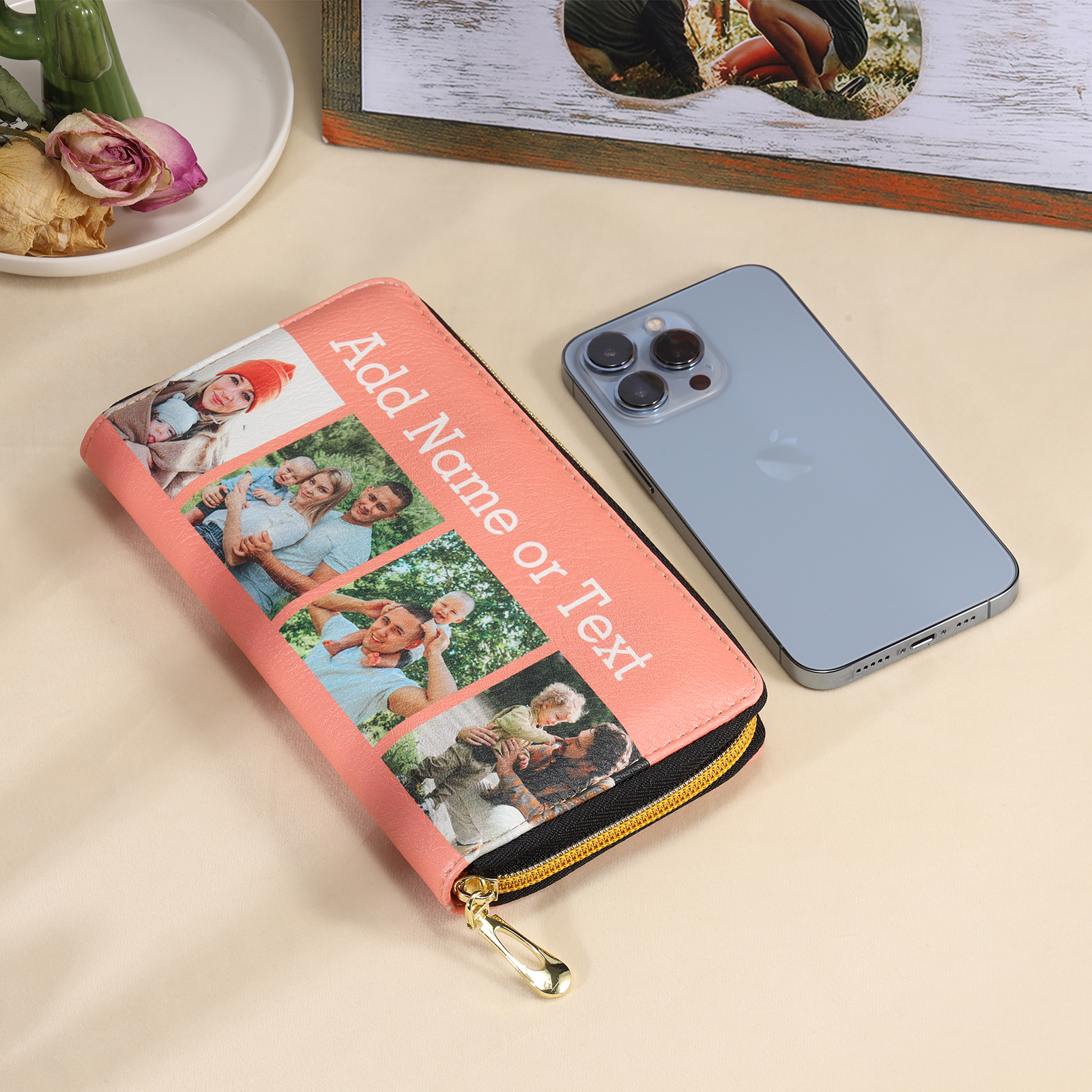 Long Purse Personalised Leather Wallet Engraved 4 Photos Zip Wallet Gifts for Her-Jessemade AU