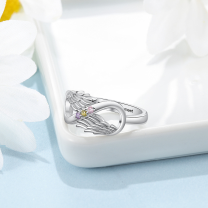 Personalised 3 Birthstones Ring Engraved Names Angel Wings Ring Gifts for Her-Jessemade AU