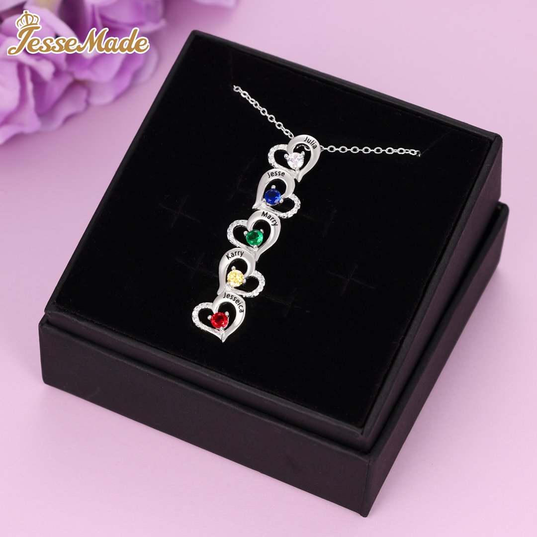 Personalised Heart Family Name Necklace Custom 6 Birthtones Necklace-Jessemade AU