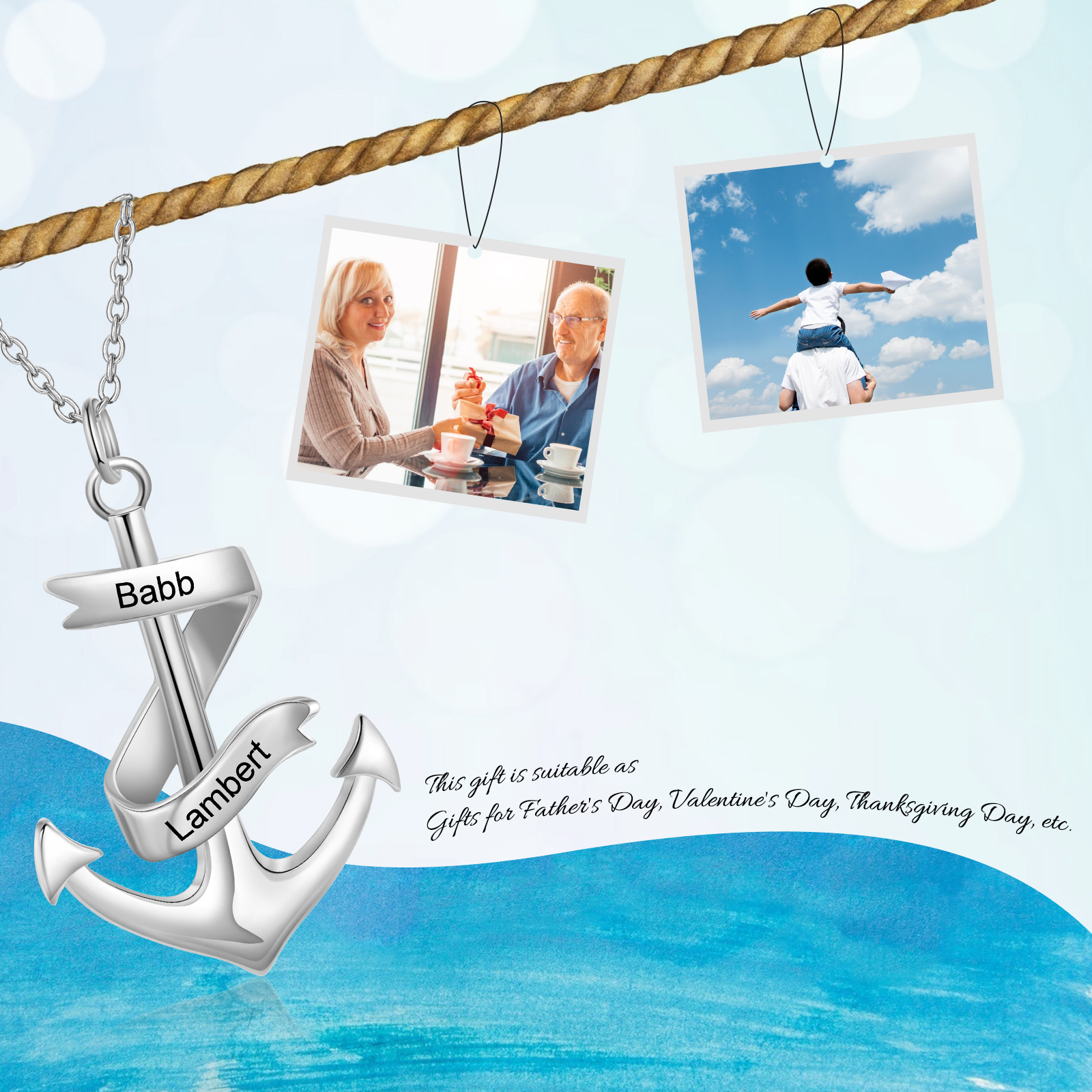 Personalised Pirate Ship Anchor Necklace Engrave 2 Names Necklace For Dad-Jessemade AU
