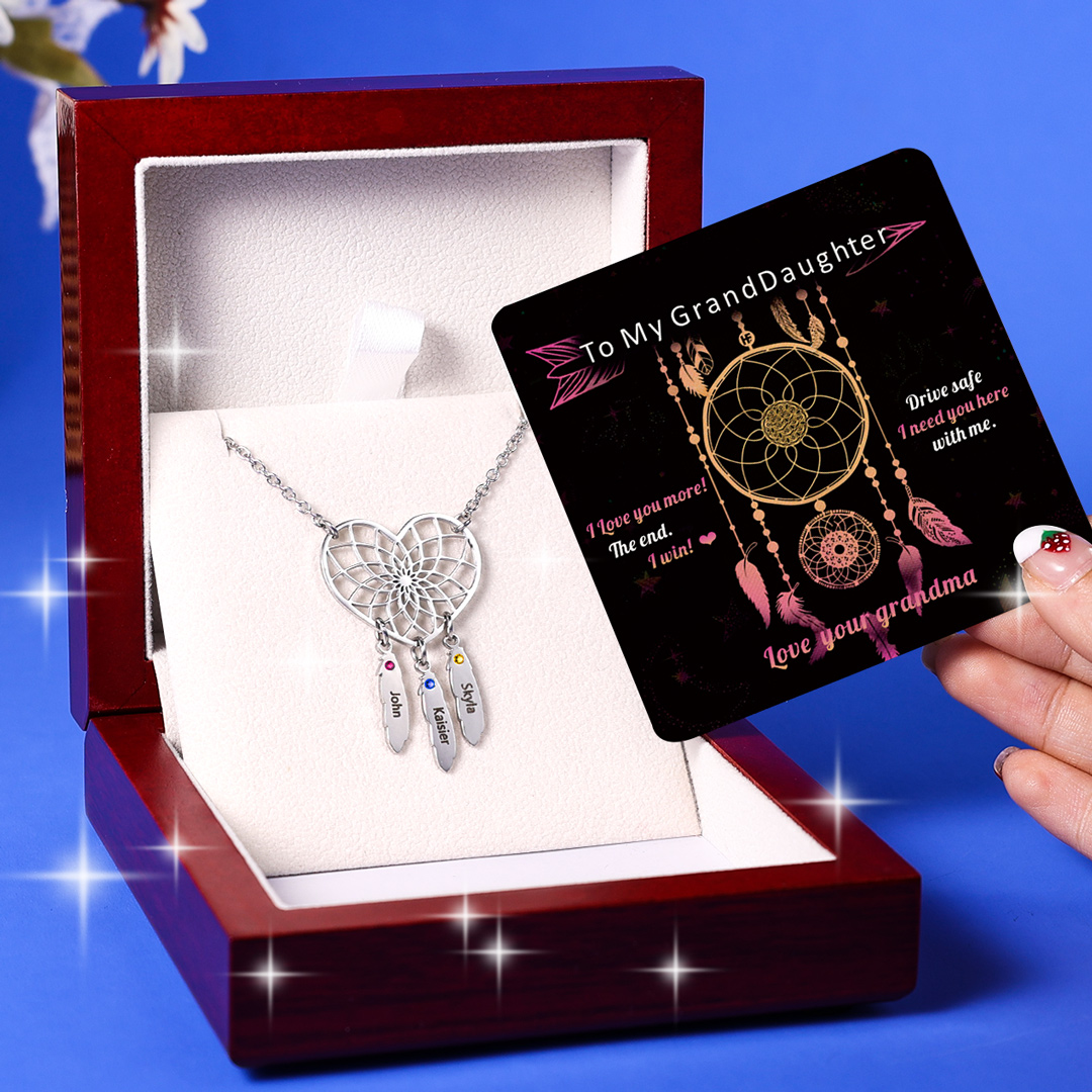 Personalised Dream Catcher Necklace With Birthstones Custom 3 Names Necklace Gifts For Her-Jessemade AU