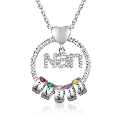 5 Names - Personalised Nan Necklace Custom Names & Birthstones Circle Pendant Necklace Gift for Grandma Nanna-Jessemade AU