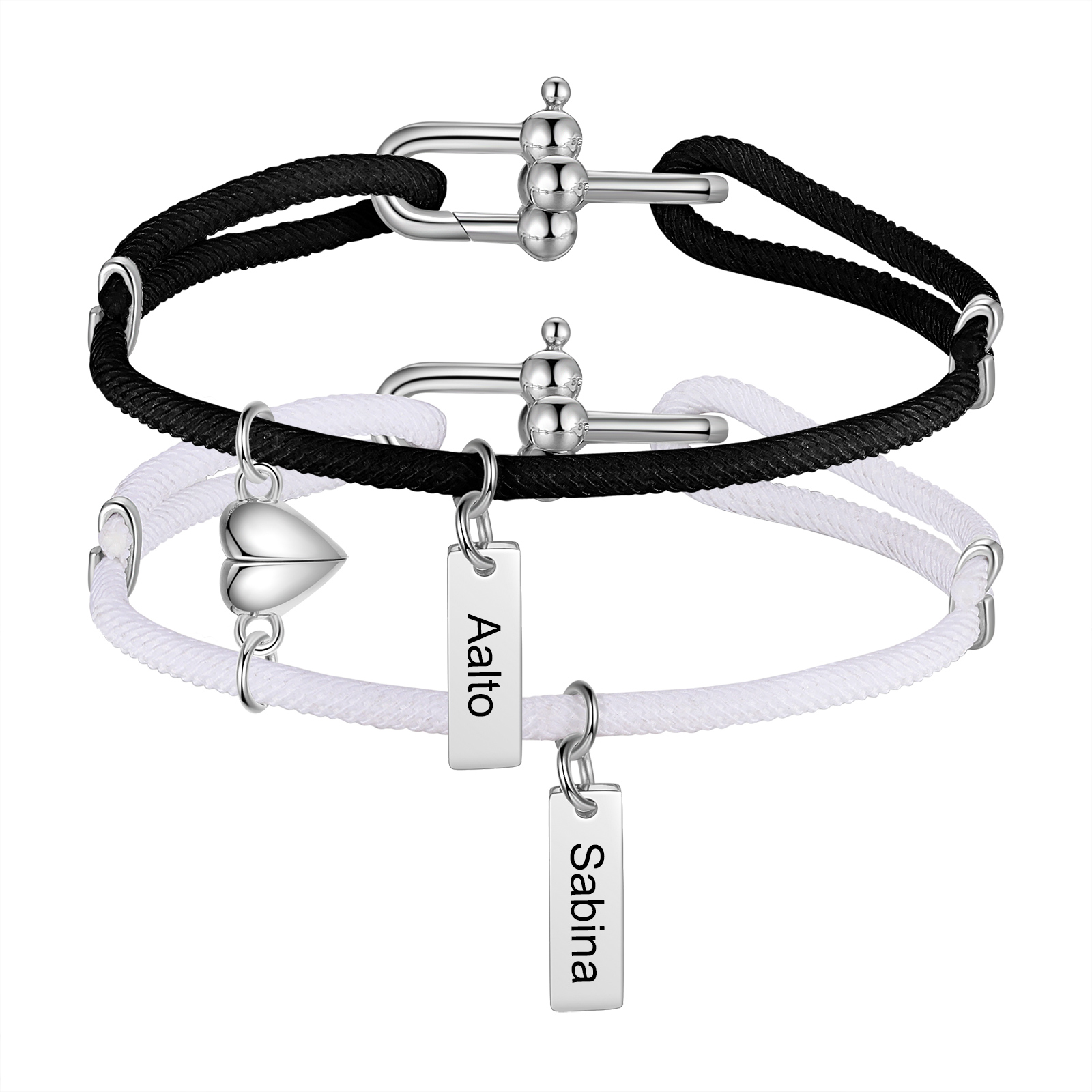 Personalised Couple Bracelet Set Customised 2 Names Bracelet Heart Magnet Bracelet Valentine's Day Gift for Him/Her-Jessemade AU