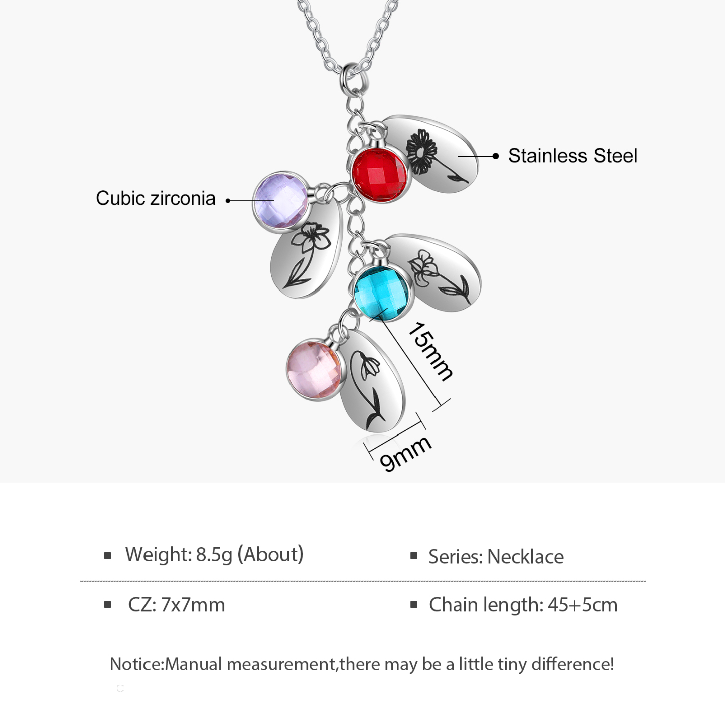 Personalised BirthFlowers Necklace With 4 Birthstones Best Gift For Women-Jessemade AU