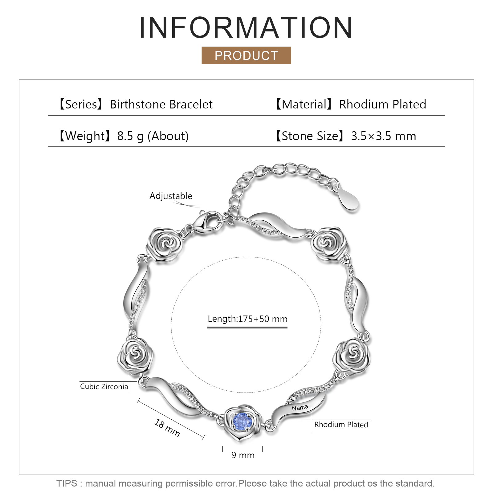 Personalised Rose Bracelet With 1 Birthstone Custom Names Bracelet Gift For Women-Jessemade AU