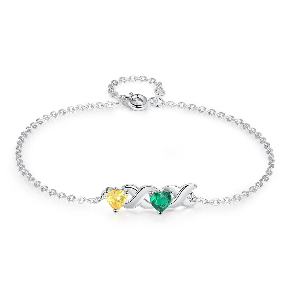 Personalised Bracelet With 2 Heart Birthstones Engraved Names Bracelet Gift For Women-Jessemade AU