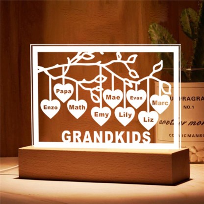 Personalised Family Tree Night Light LED Sign Engraved 9 Names Plaque USB Power Lamp-Jessemade AU