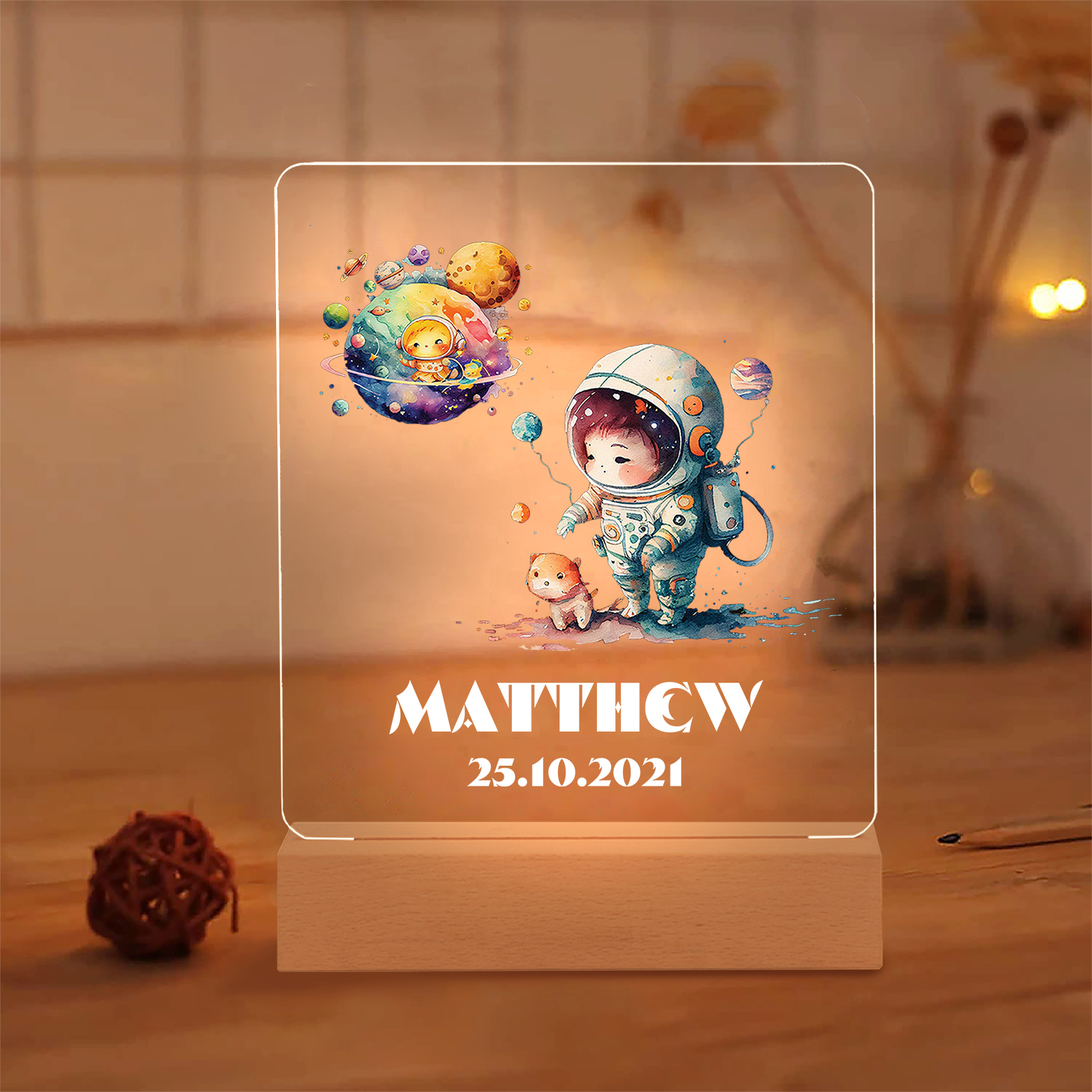 Astronaut Boy Girl Night Light with Personalised Name Date Nursery LED Night Light Birthday Gifts For Kids-Jessemade AU