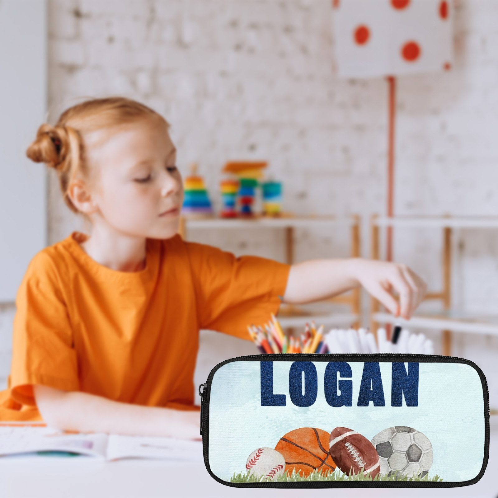 Personalised  Name Pencil Case Balls Pattern Pen Bag Zipper Back to School Gifts for Student-Jessemade AU