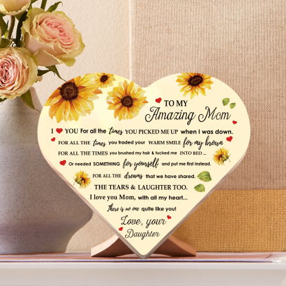 To My Amazing Mom I ❤️ U Wooden Flowers Heart Keepsake Desktop Ornament Mothers Gifts-Jessemade AU