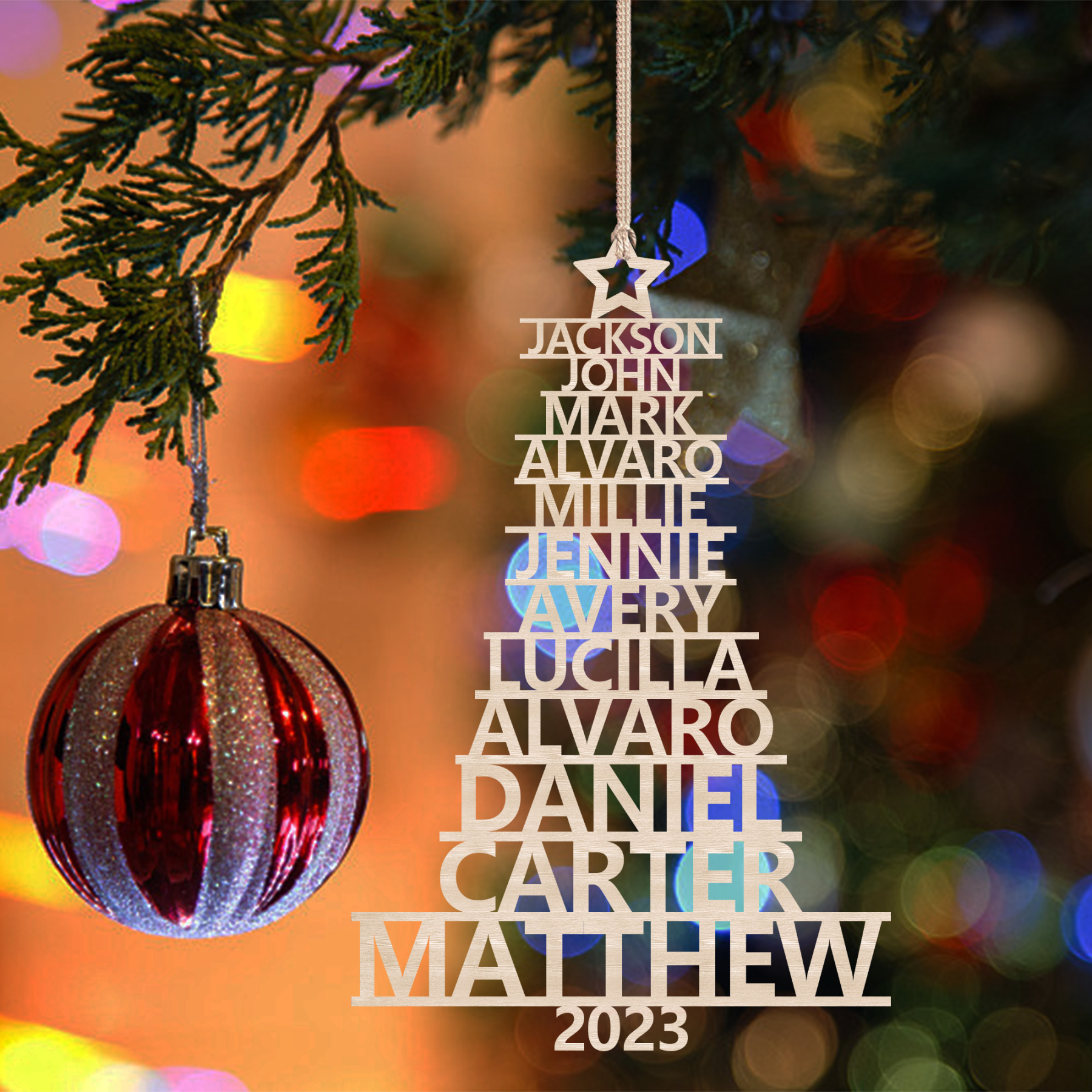 12 Names - Personalised Christmas Tree Ornaments Customised Name Xmas Wooden Decor Gifts for Family Friends-Jessemade AU