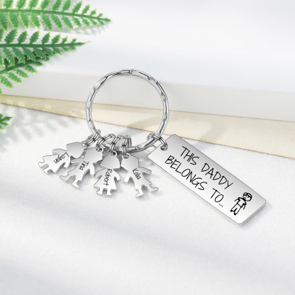 Personalised Keychain with 4 Kid Charms Father's Day Gift "This Daddy Belongs To" Custom Family Keyring-Jessemade AU