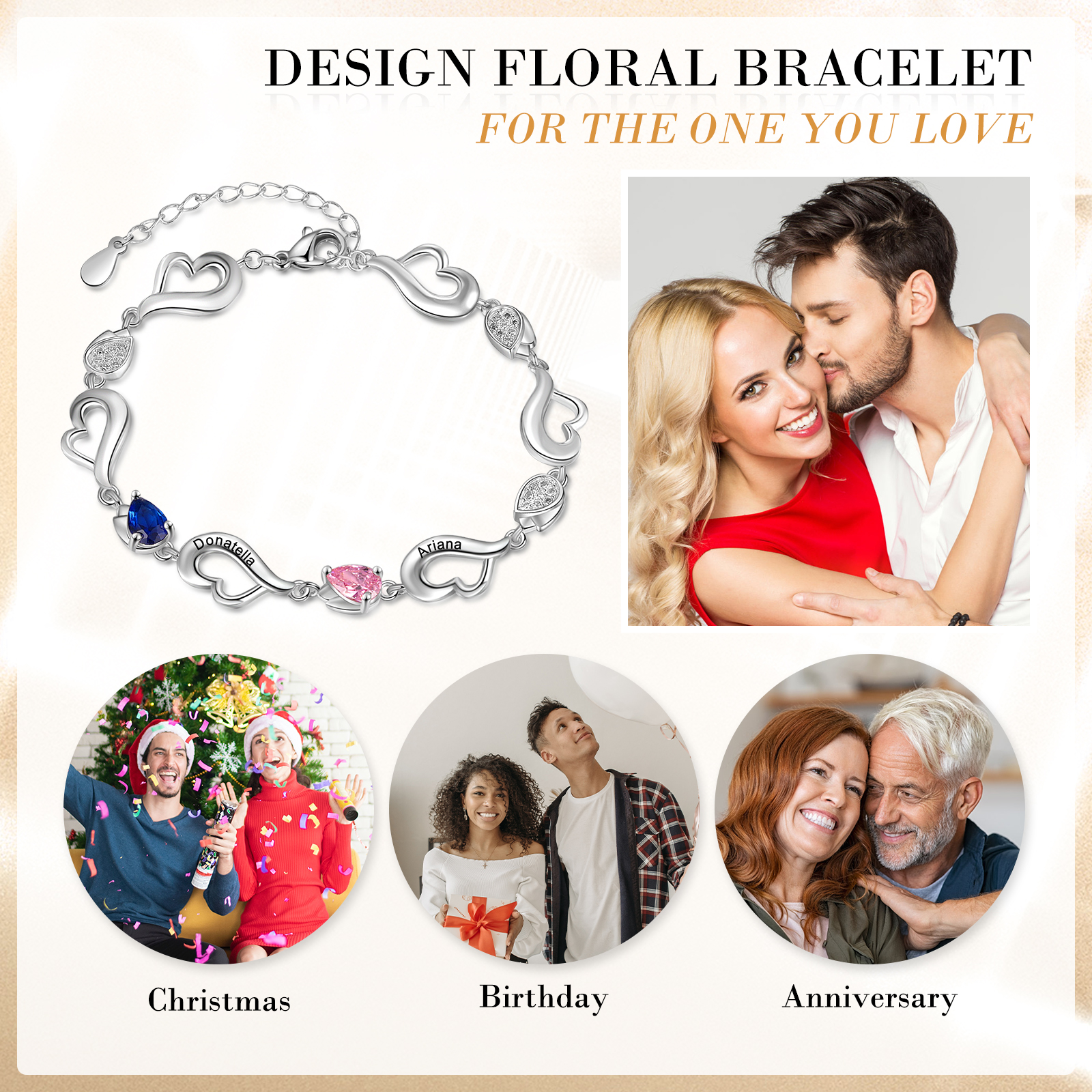 Personalised Heart Bracelet With 2 Birthstones Engraved Name Bracelet Gifts For Her-Jessemade AU