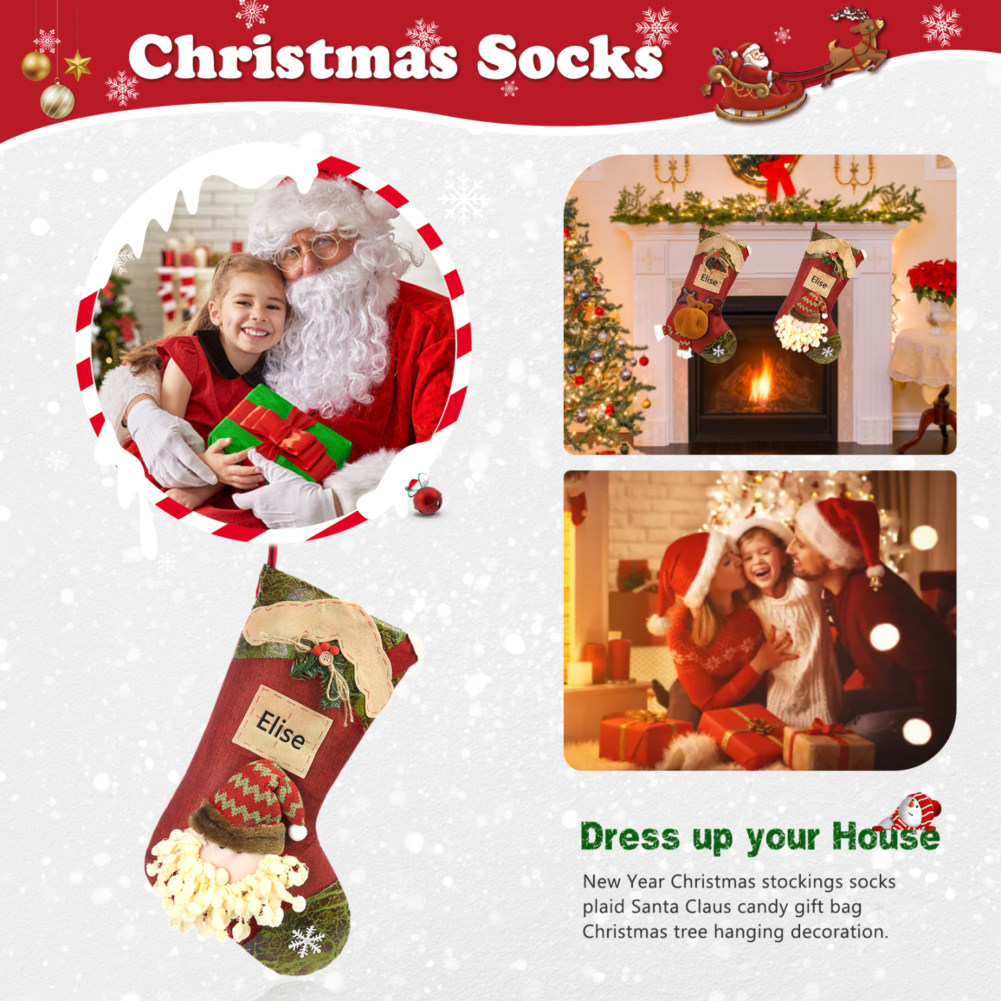 Personalised Christmas Stockings Ornaments Custom 1 Name Christmas Sock Gifts for Family Friends-Jessemade AU