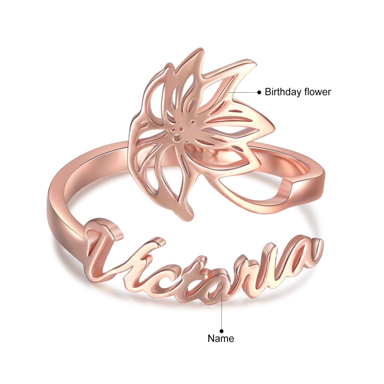 Personalised December Birth Flower Ring With Name Gifts For Her-Jessemade AU