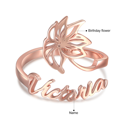 Personalised December Birth Flower Ring With Name Gifts For Her-Jessemade AU