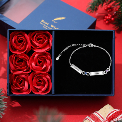 Personalised Bracelet With 2 Birthstones Engraved Names Bracelet Gift For Women-Jessemade AU