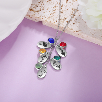 Personalised BirthFlowers Necklace With 5 Birthstones Best Gift For Women-Jessemade AU