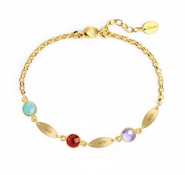 Personalised Bracelet With 3 Birthstones Engraved Names Bracelet Gift For Women-Jessemade AU