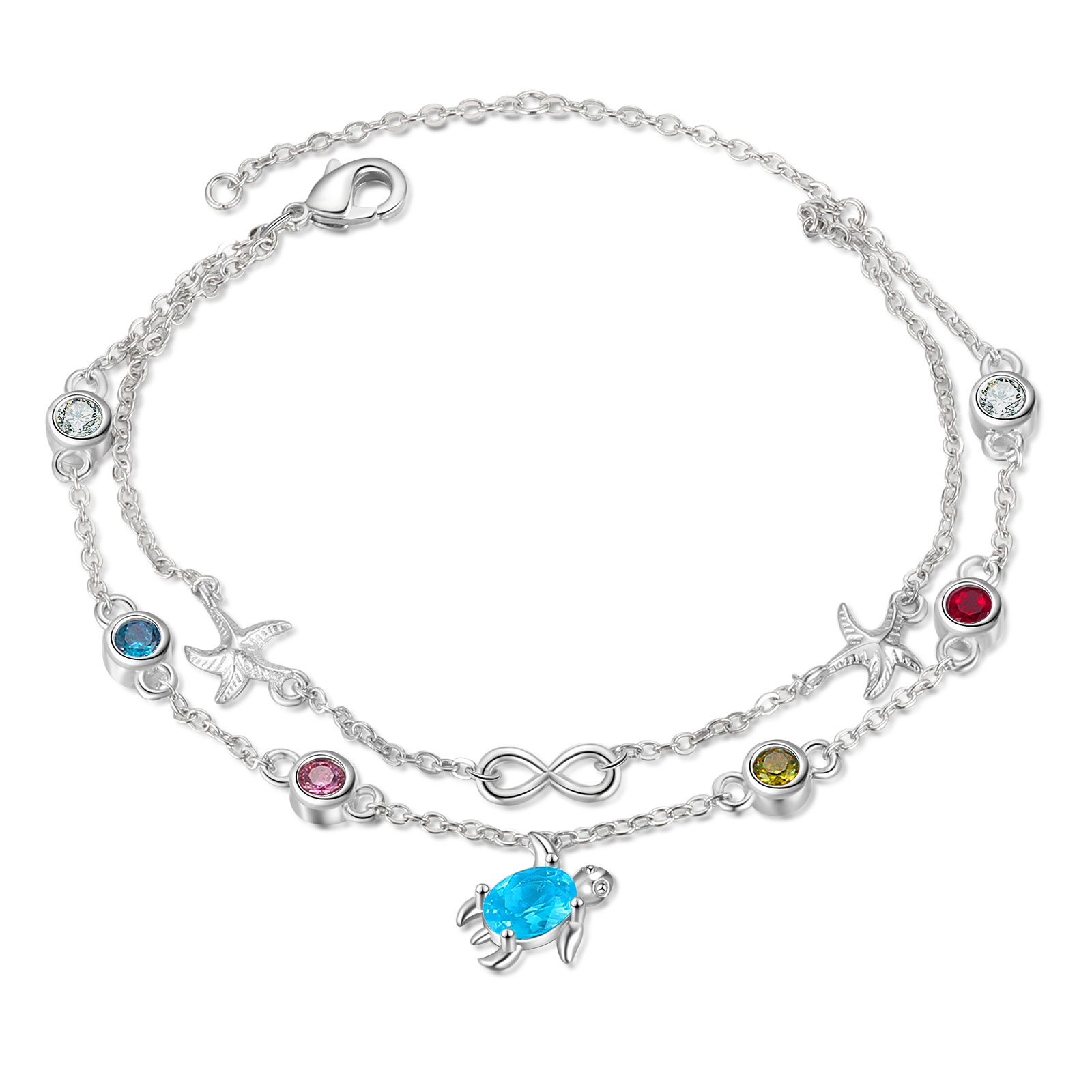 Personalised Women's Bracelet Custom 4 Birthstones Bracelet Sea Turtle Adjustable Bracelet Birthday Gift for Her-Jessemade AU