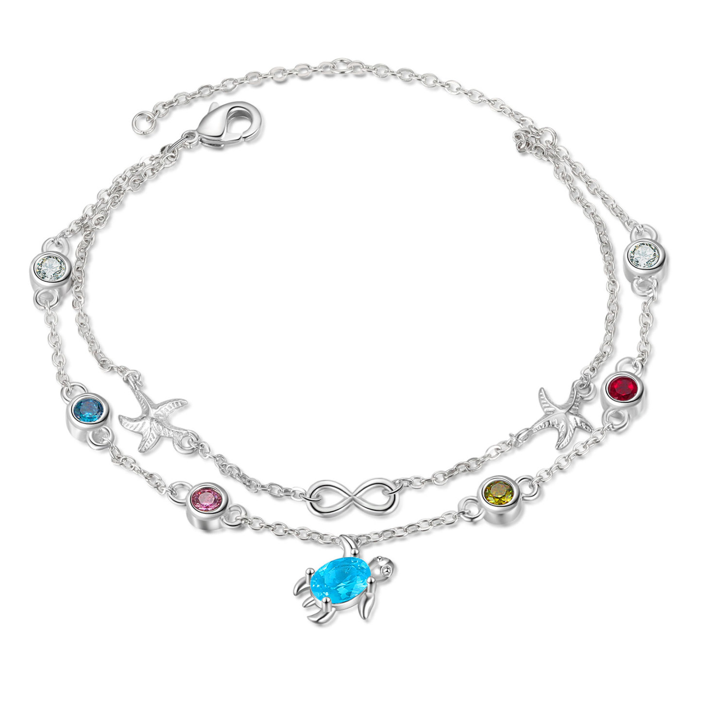 Personalised Women's Bracelet Custom 4 Birthstones Bracelet Sea Turtle Adjustable Bracelet Birthday Gift for Her-Jessemade AU