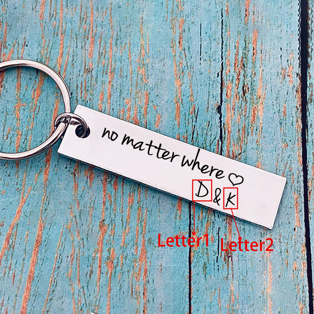 Personalised Couple Keychain Custom 2 Letters Keyring "No Matter Where" Valentine's Day Gifts-Jessemade AU