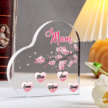 5 Names - Personalised Acrylic Heart Keepsake Custom Text Peach Blossom Ornaments Gifts for Grandma/Mother-Jessemade AU
