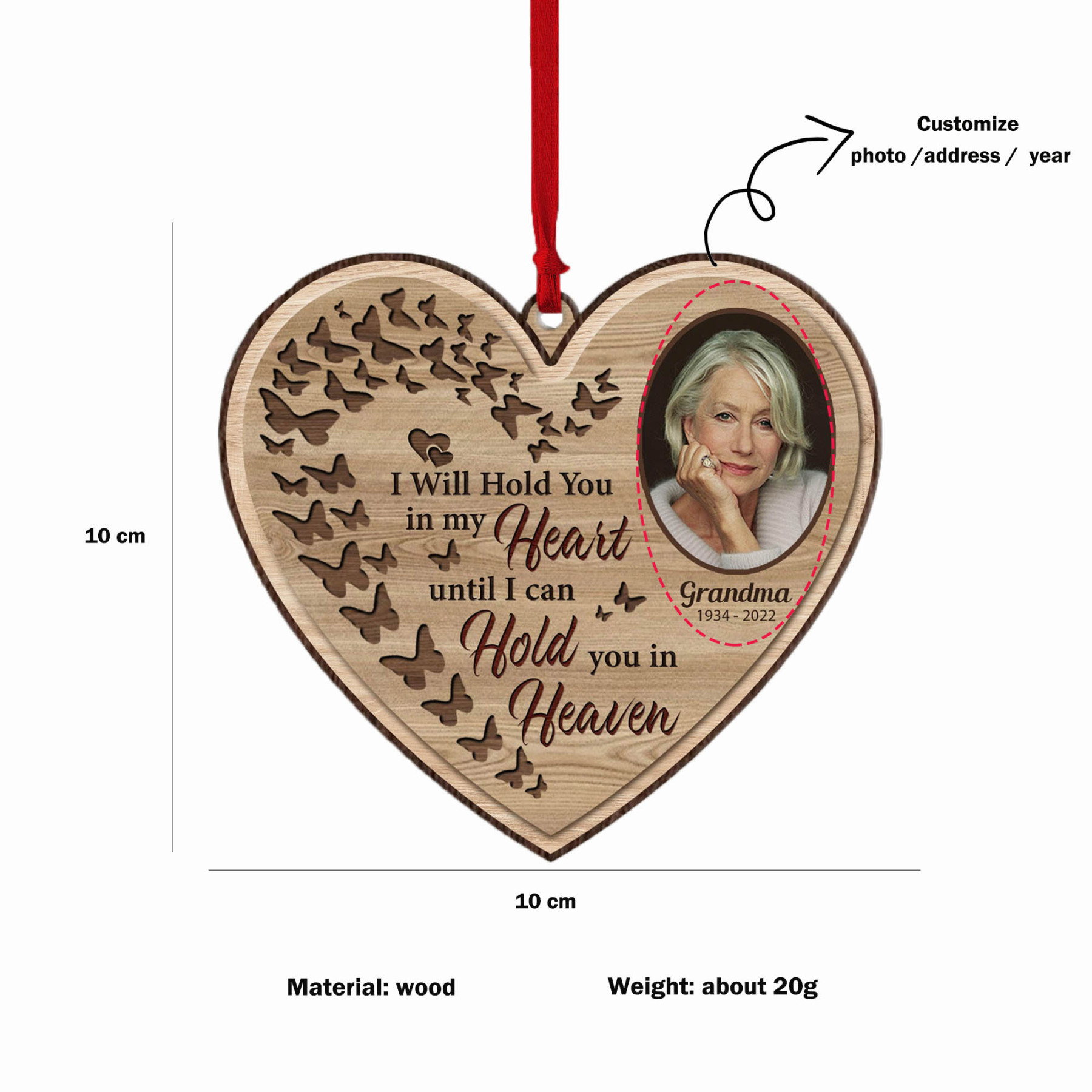 I Will Hold You In My Heart Memorial Ornament Personalised Photo Ornament-Jessemade AU