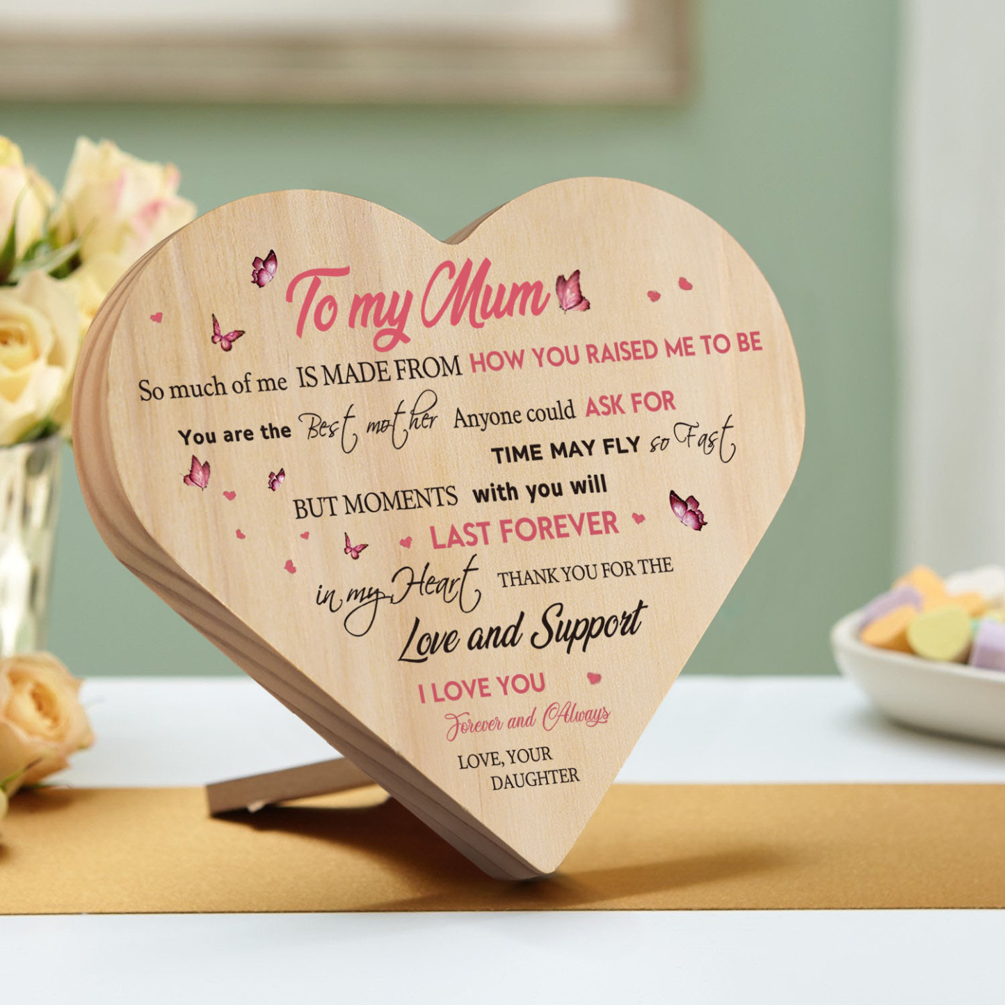To My Mum Wooden Heart Keepsake Desktop Ornament "I LOVE YOU Forever and Always" Mothers Gifts-Jessemade AU
