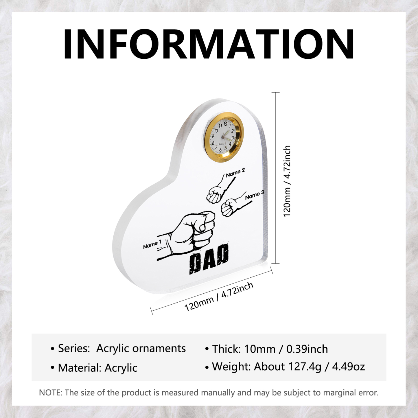 Father's Day Gifts Acrylic Heart Keepsake Personalised Fist Bump Heart Sign with 3 Names-Jessemade AU