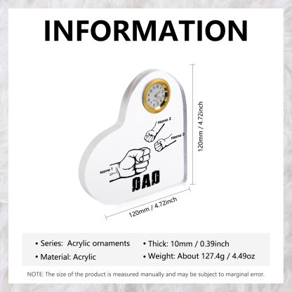 Father's Day Gifts Acrylic Heart Keepsake Personalised Fist Bump Heart Sign with 3 Names-Jessemade AU