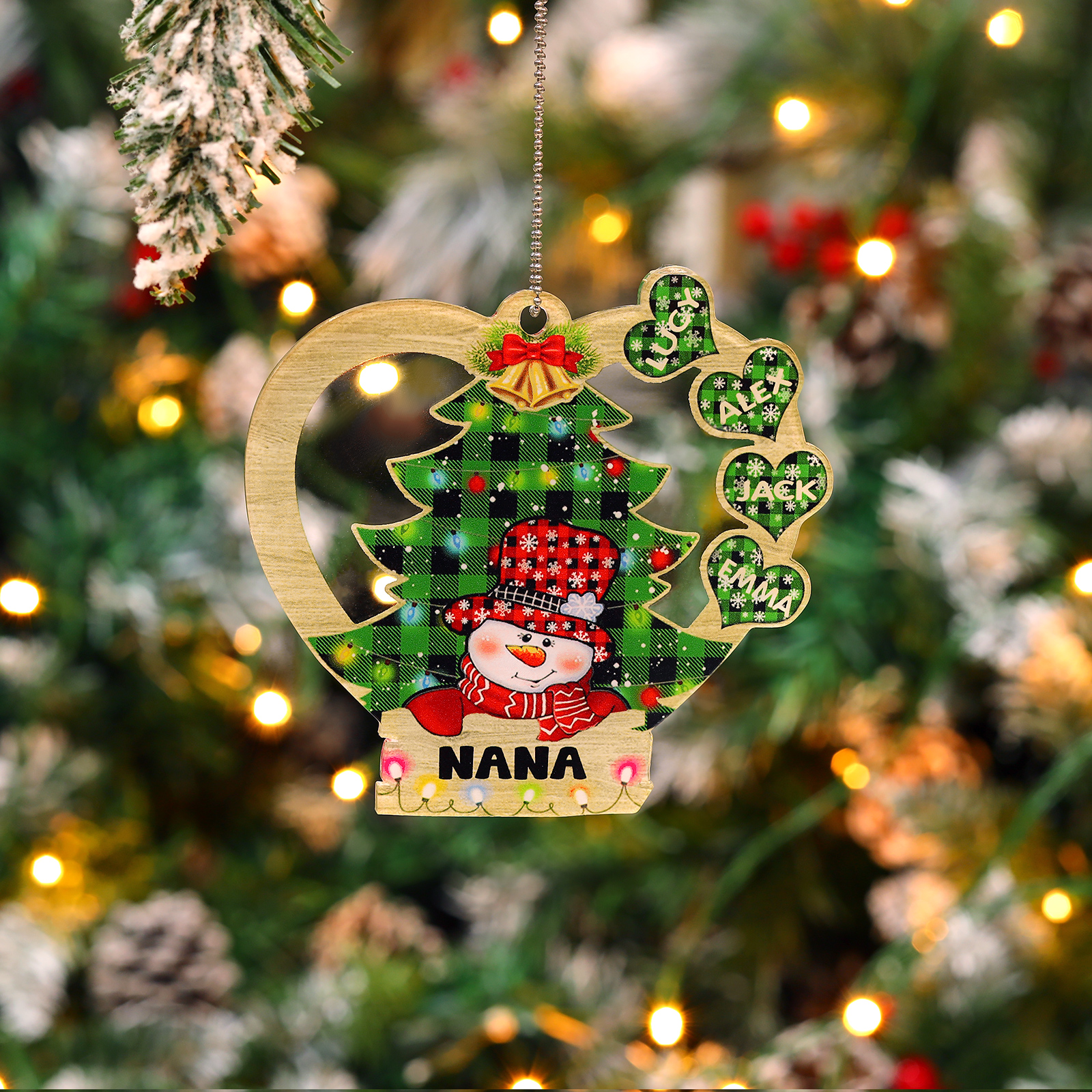 4 Names - Personalised Heart Christmas Tree Ornament Customised Name & Text Acrylic Snowman Hanging Ornaments Gift for Family-Jessemade AU