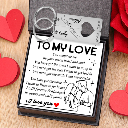 To My Man/My Love Keychain Set Personalised Promise Couple Keychain Engraved 2 Names & Date Keyring Heart Matching Gifts-Jessemade AU