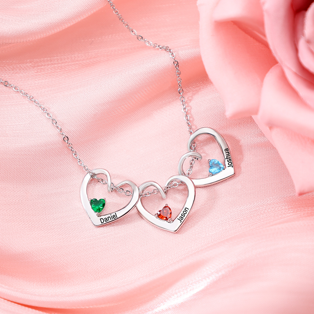 Personalised Heart Pendant Necklace Custom 2 Names & 2 Birthstones Necklace Gifts for Her-Jessemade AU