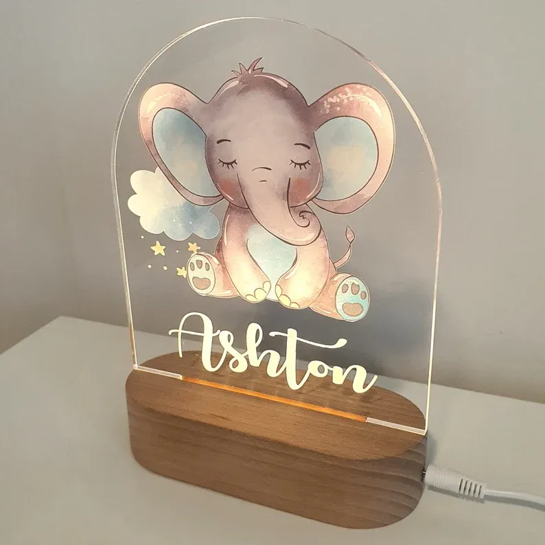Personalised Elephant Night Light Custom Name LED Lamp Baby Gift for Kids-Jessemade AU