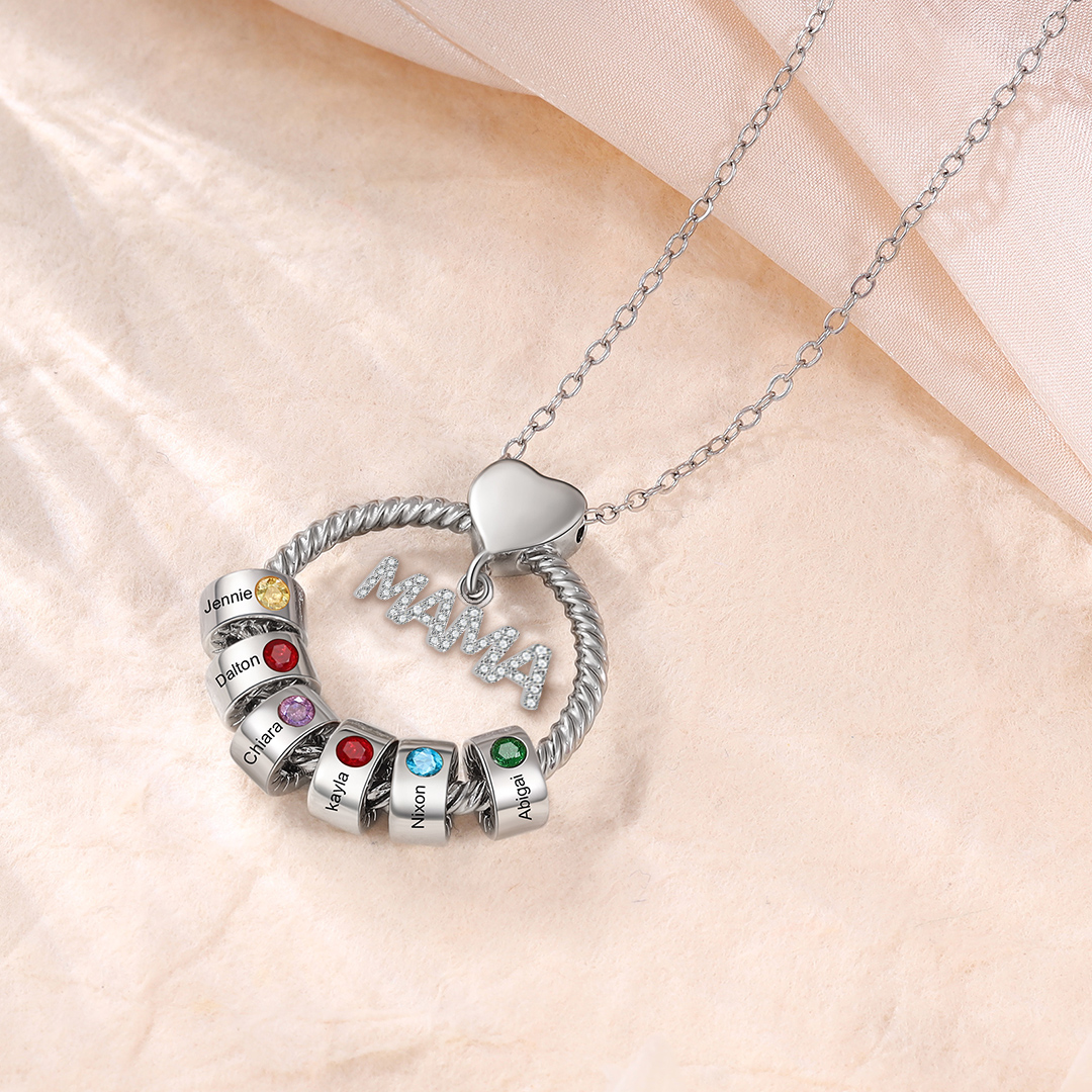 6 Names - Personalised Mama Circle Pendant Necklace Custom Names & Birthstones Necklace Mother's Day Gifts-Jessemade AU
