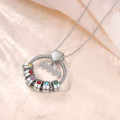 6 Names - Personalised Mama Circle Pendant Necklace Custom Names & Birthstones Necklace Mother's Day Gifts-Jessemade AU
