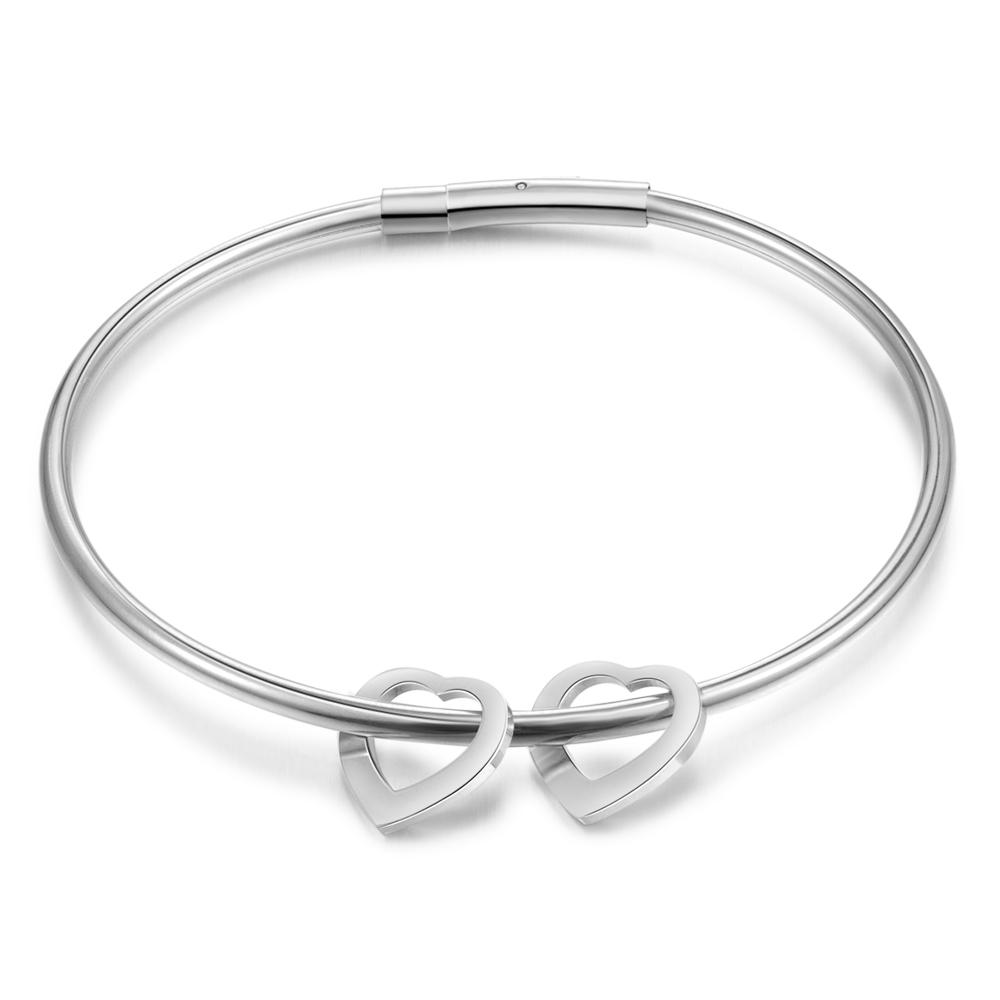 Love Bracelet with 2 Heart Pendant Engraved Bangle Bracelet Gift for Mother-Jessemade AU