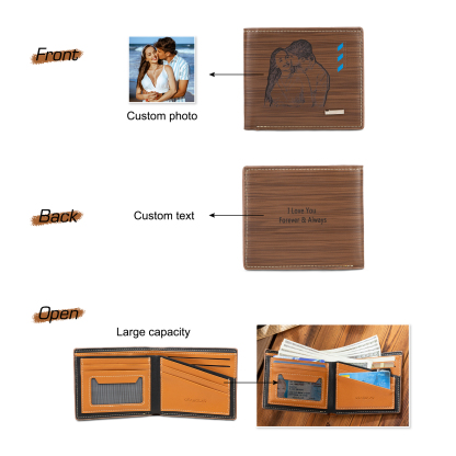 Personalised Leather Wallet Engraved Photo Folding Wallet Short Purse Love Gifts For Him-Jessemade AU