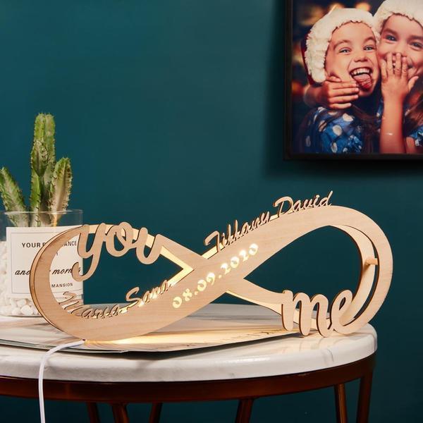 Custom Infinity You and Me Night Light Engraved 2 names Wood Lamp Home Decoration Gift-Jessemade AU