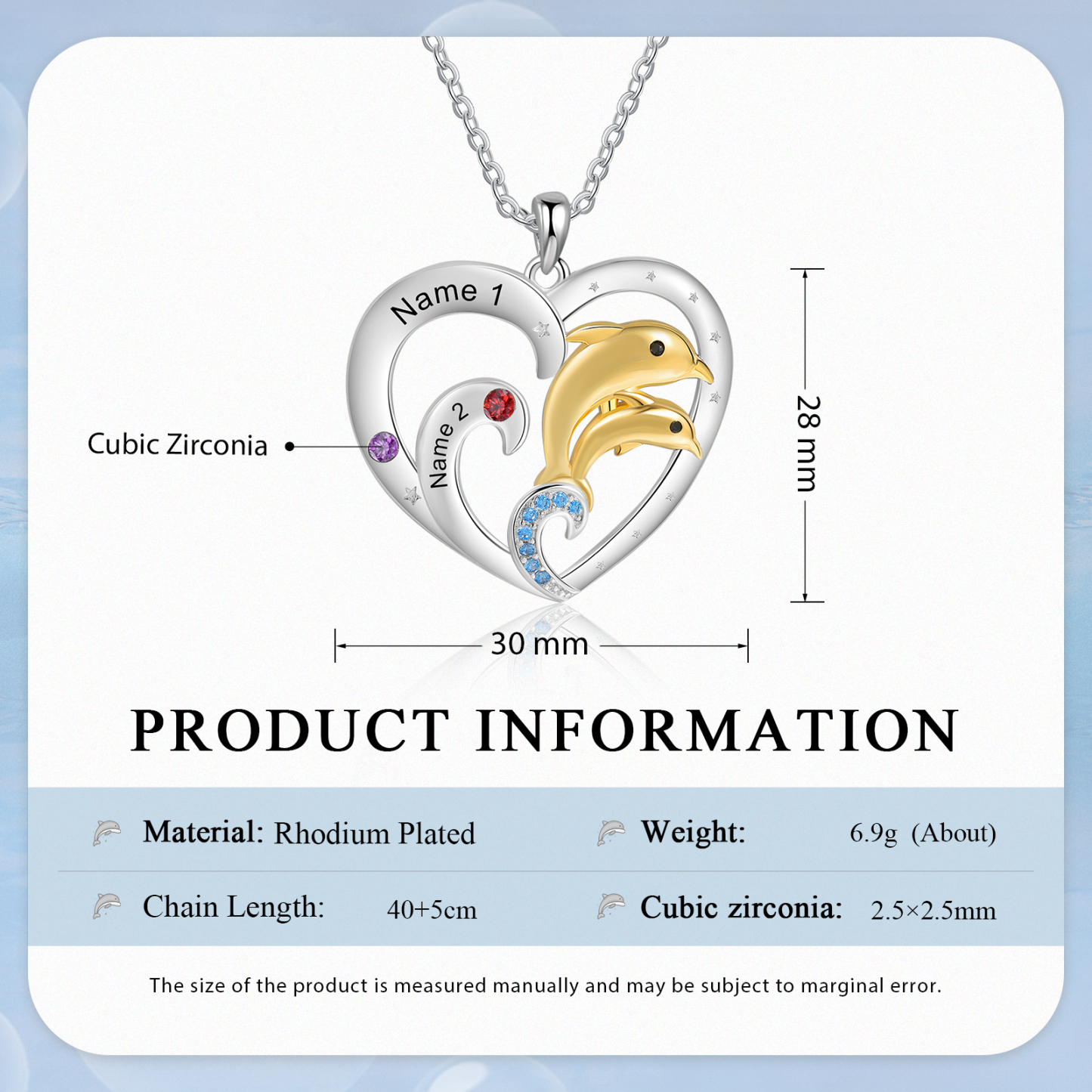 Personalised Heart Dolphin Pendant Necklace Custom 2 Birthstones Engraved 2 Names Necklace Gift for Her-Jessemade AU