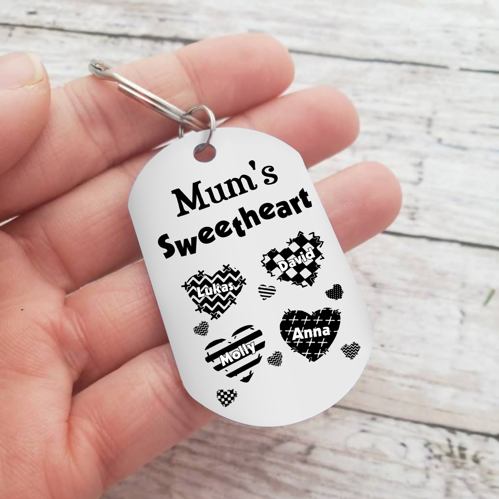 Personalised 4 Names Keychain Hearts Family Keychain Mother's Day Gift - Mum's Sweetheart-Jessemade AU