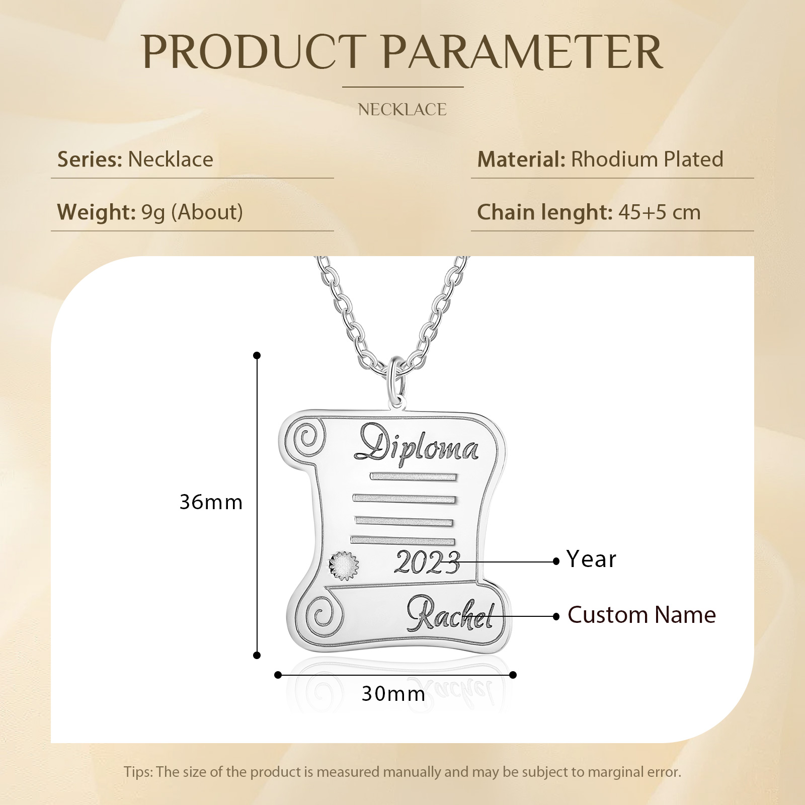 Graduation Gifts Personalised Name Diploma Necklace-Jessemade AU