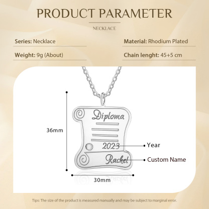 Graduation Gifts Personalised Name Diploma Necklace-Jessemade AU