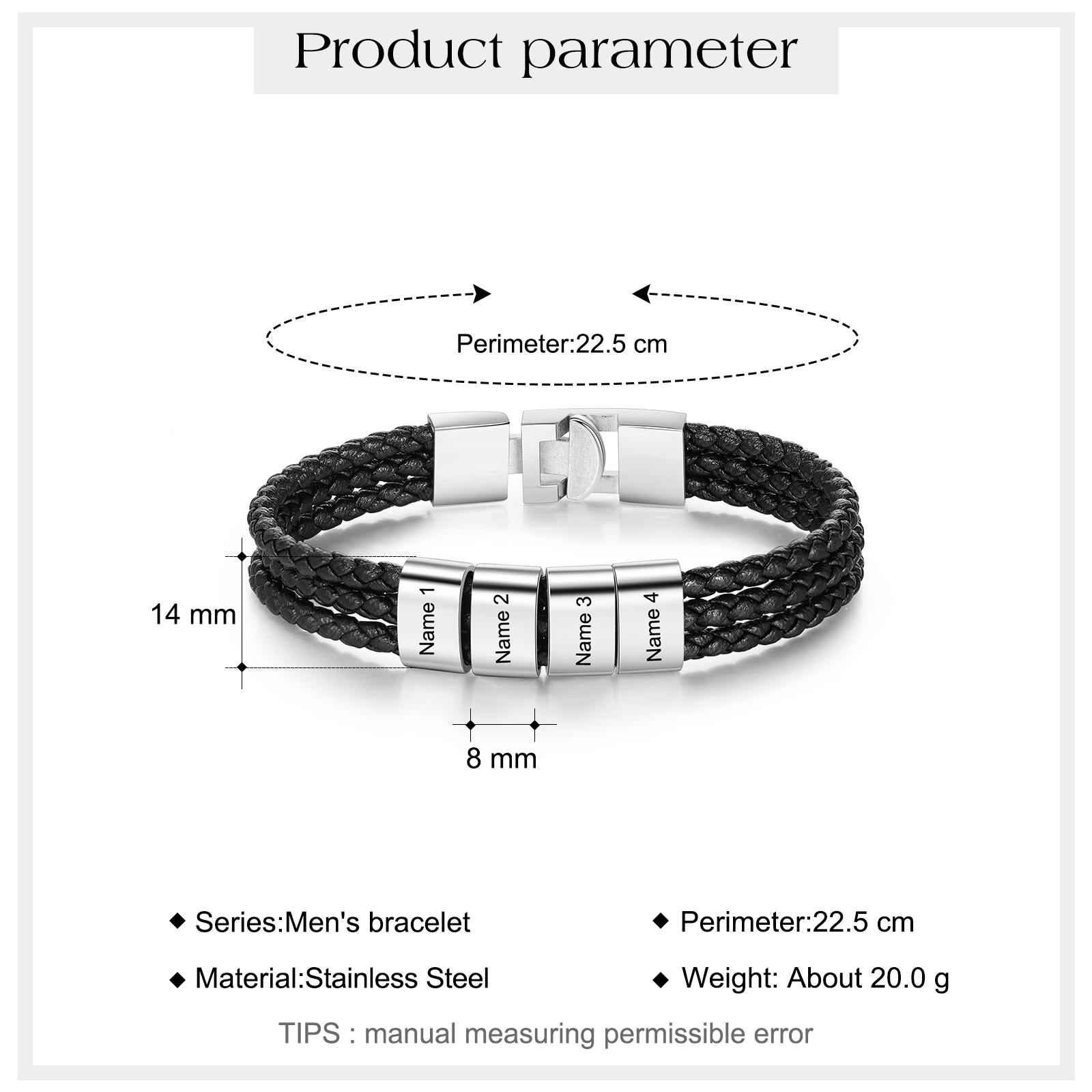 Personalised Braided Leather Bracelet Engraved 4 Names Men's Bracelet Gifts For Him-Jessemade AU