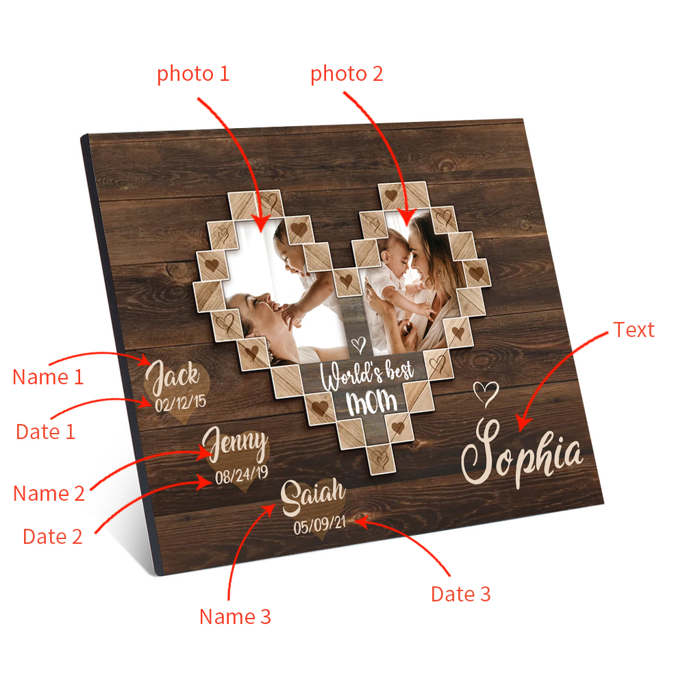 Mother Picture Board Personalised Photo Keepsake With 3 Kids Names Wood Signs Photo Frame Gifts For Mom-Jessemade AU
