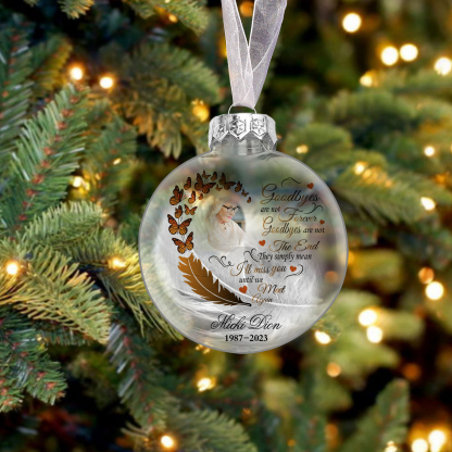 Memorial Ball Feather Ornaments Custom Name & Date & Photo Christmas Ornament Commemorate Deceased Loved Ones - Goodbyes Are Not Forever-Jessemade AU